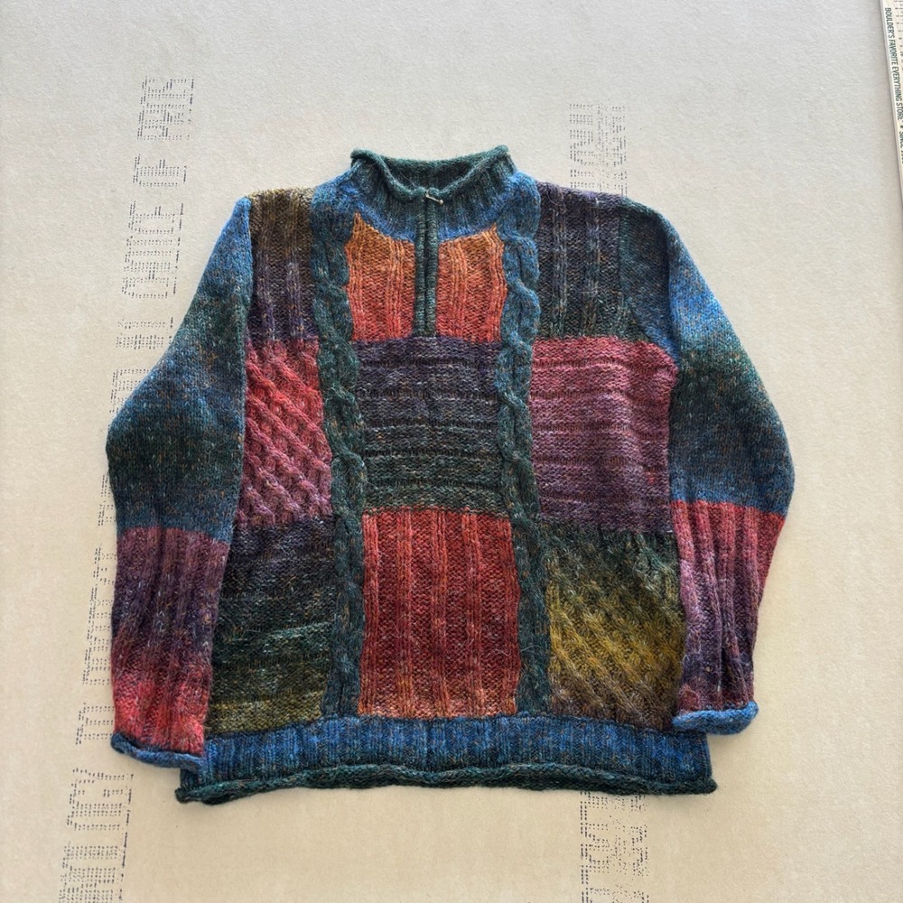 Vintage NorthStyle Patchwork Quarter Zip Sweater